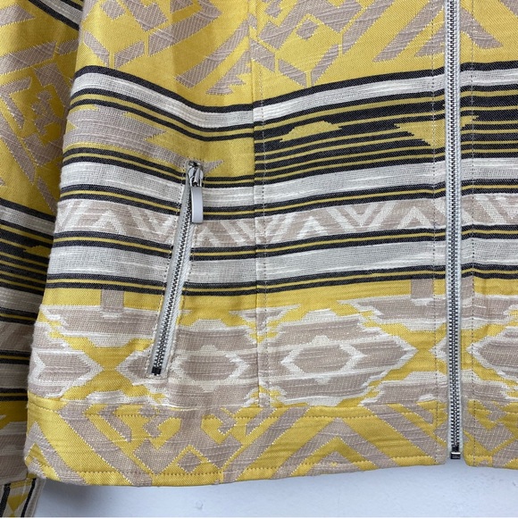Chico’s size 1/Medium Women’s Yellow Gray Aztec Jacquard Moto Jacket - Picture 3 of 8